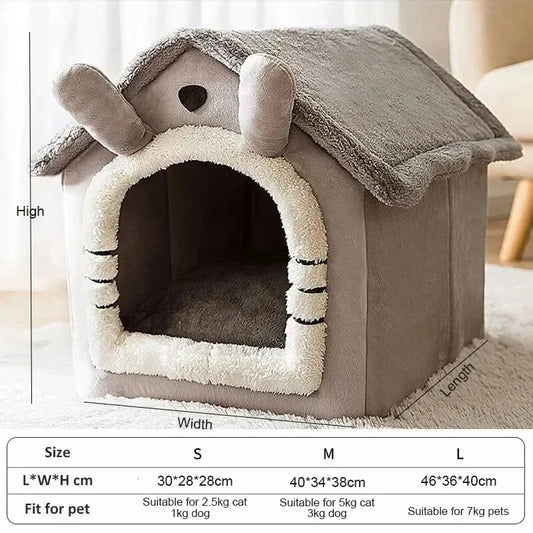 Casa interna quente para cães, cama macia para animais de estimação, tenda, canil para cães e gatos, almofada removível e lavável, adequada para quatro estações, universal