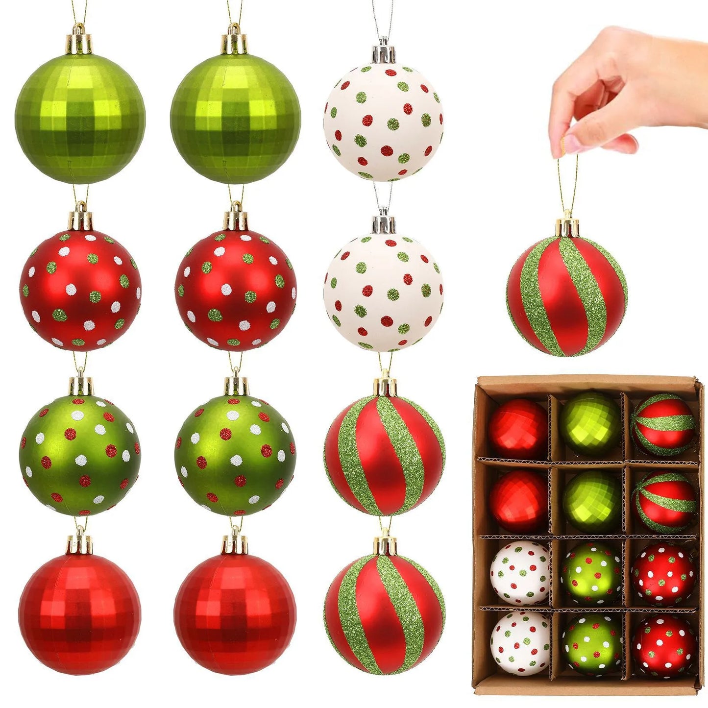 Christmas Ornaments 12Pcs Red Green Christmas Decoration Christmas Balls Xmas Tree Decor Festive Ornaments Holiday Decor