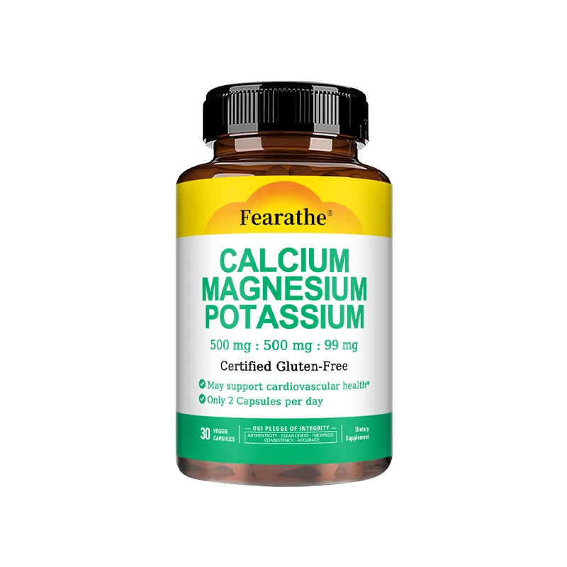 Calcium 500mg + Magnesium 500mg + Potassium 250mg Supplement,Support Bone,Heart,Sleep and Muscle Health,120 Capsules