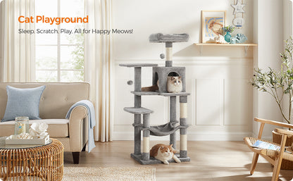 Feandrea Cat Tree, Cat Tower for Large Cats, Ultra-Soft, White-Grey