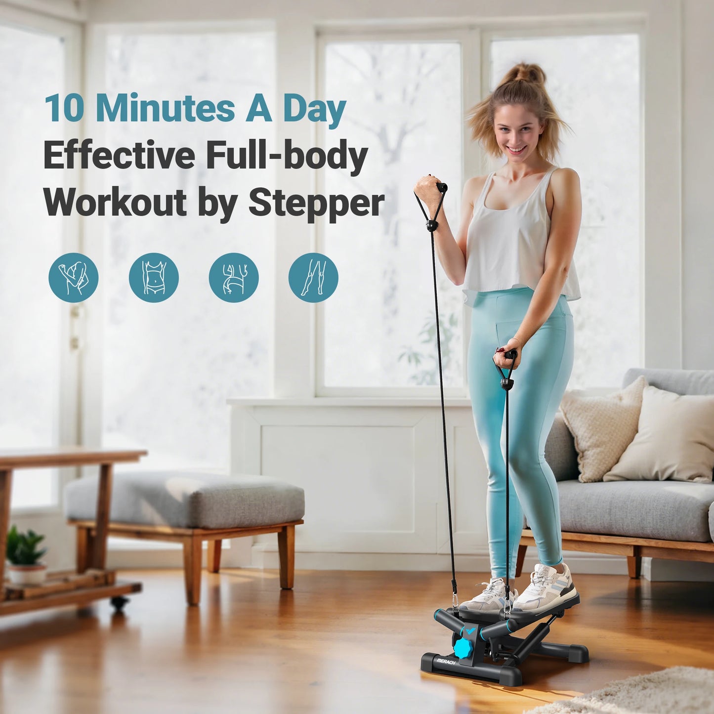 Merach mini stepper para exercício torção escada stepper 330lbs capacidade equipamento de exercício stepper com faixa de resistência para fitness