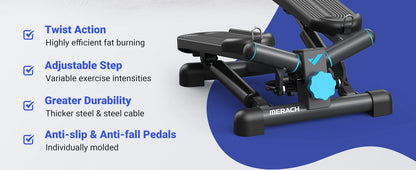 Merach mini stepper para exercício torção escada stepper 330lbs capacidade equipamento de exercício stepper com faixa de resistência para fitness