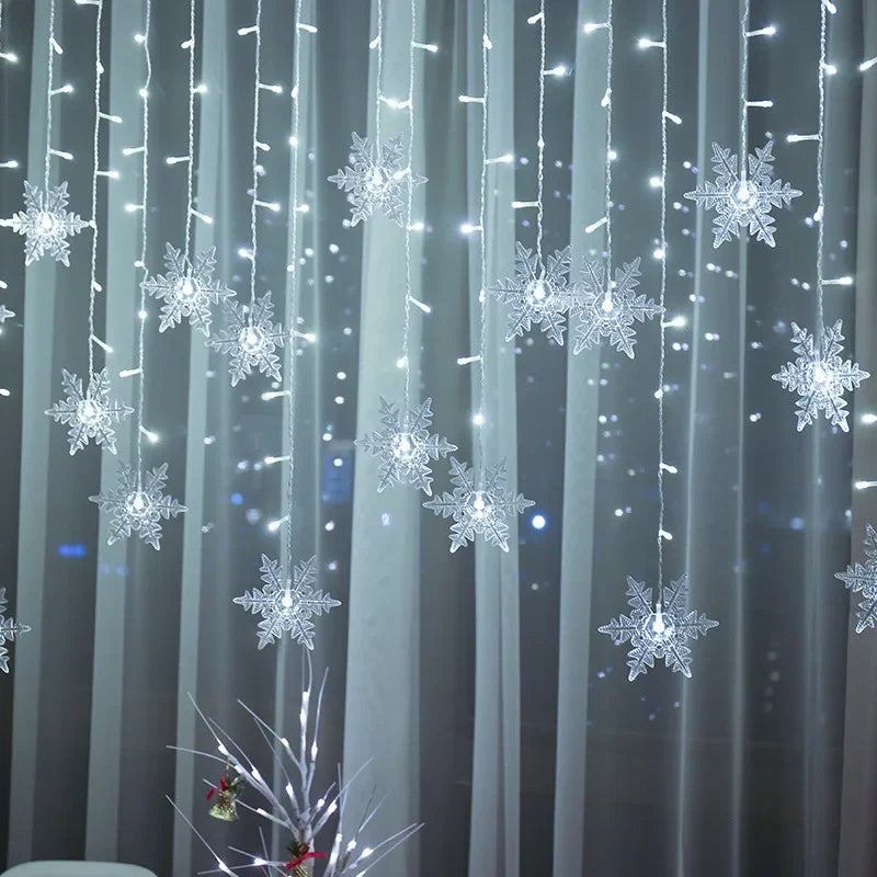 3.2m natal floco de neve cortina luzes da corda interior luz de natal casamento festa em casa ano novo led lâmpadas de natal beiral decoração