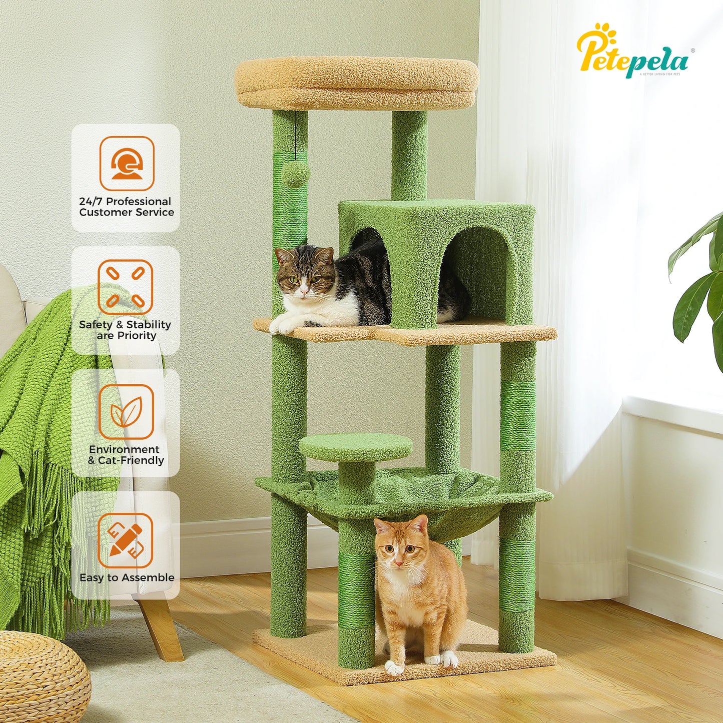Árvore de gato para gatos internos, torre de gato de 5 níveis para gatos grandes com estrutura de metal grande rede condomínio de gato com poleiro superior grande