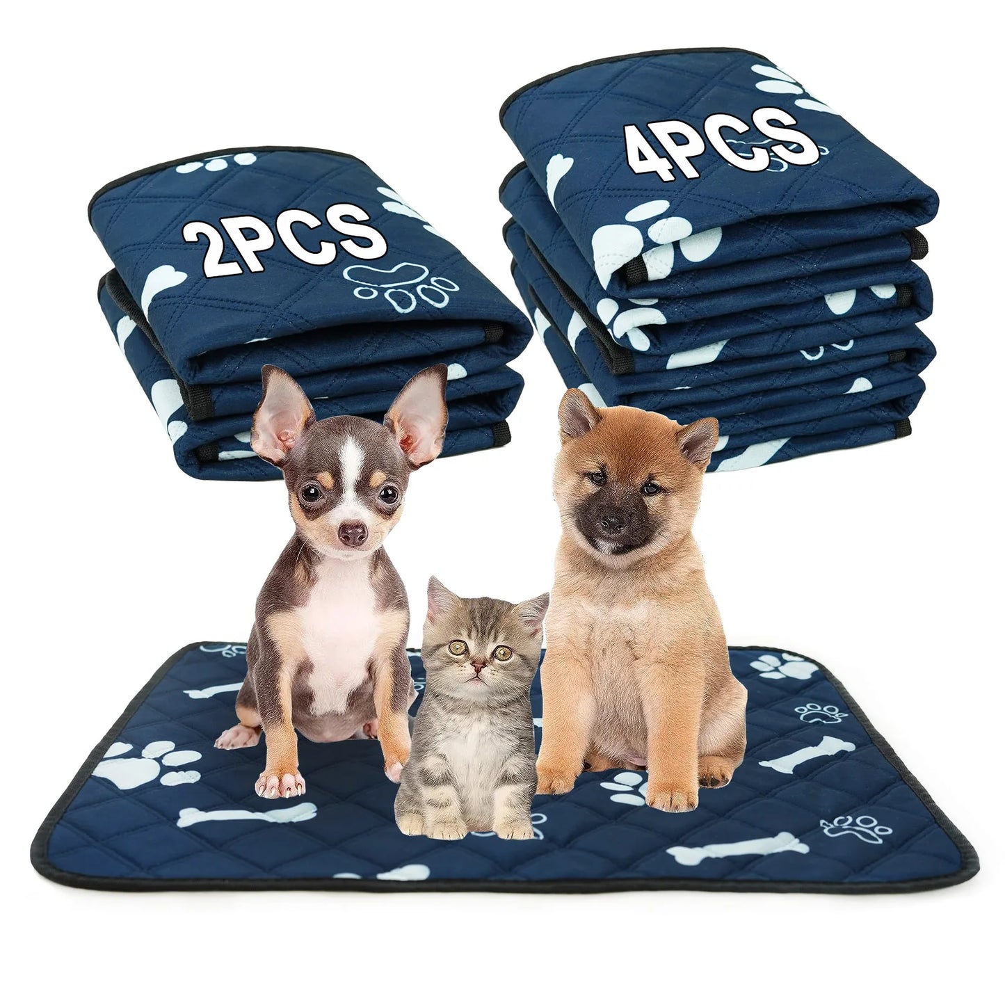 2pcs/4pcs Blue Print Washable Dog Urine Pad, Absorbent And Leakproof Puppy Urine Pad, Reusable Pet Training Pad, Waterproof