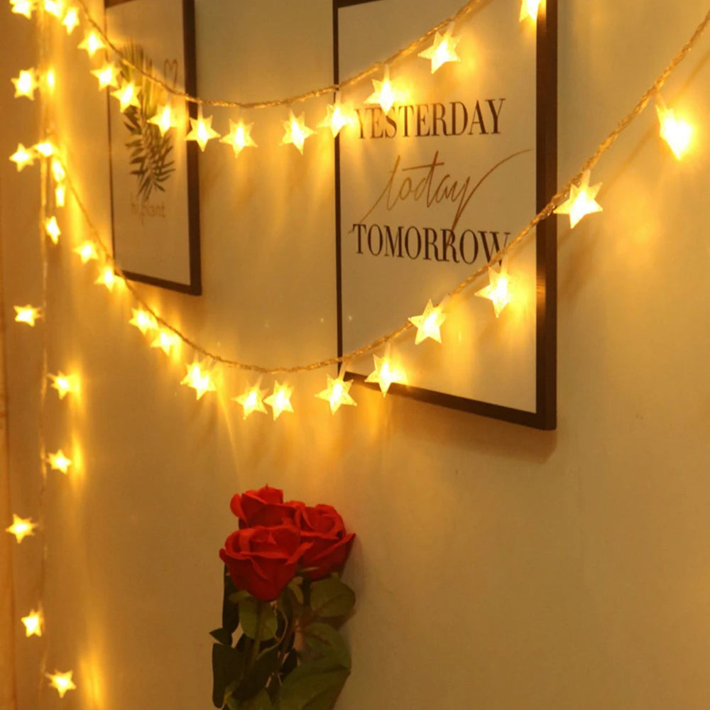 Led estrela luzes de fadas ao ar livre luzes corrente guirlanda lâmpada luzes da corda festa casa casamento terraço jardim decoração natal