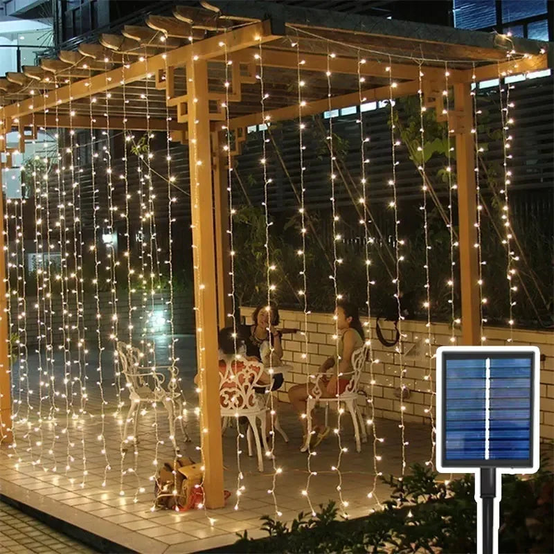 Outdoor Solar Curtain String Lights Garden Home Christmas Decoration 2025 Summer Wedding Party Decor Festoon Fairy Garland Lamp