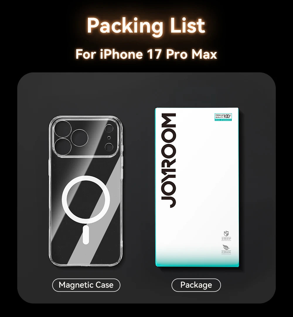 Joyroom capa magnética para iphone 17 16 pro max capa anti amarela transparente para iphone 17 pro carregador sem fio capa fina