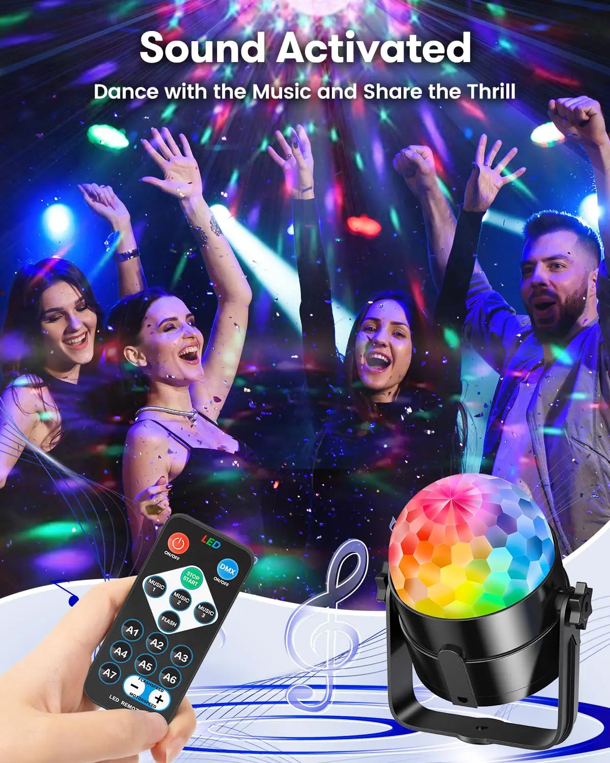Luz de bola de discoteca led ativada por som rgb com controle remoto rotativa lâmpada de palco dj para casa carro festa clube decoração de natal