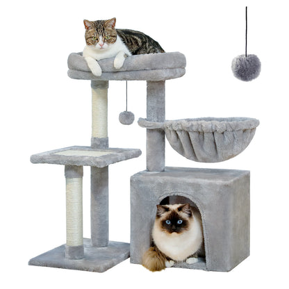 Árvore para gatos torre para gatos internos 2 estilos árvore de atividades para gatos com postes para arranhar gatos rede grande e poleiro superior removível cinza