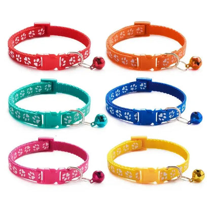 1/6/18pcs Pet Collar With Bell, Cartoon Footprints, Colorful Dog And Cat Collar, Adjustable Bell Ring Necklace, Pet Accessories