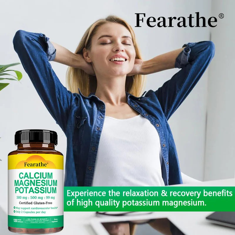 Calcium 500mg + Magnesium 500mg + Potassium 250mg Supplement,Support Bone,Heart,Sleep and Muscle Health,120 Capsules