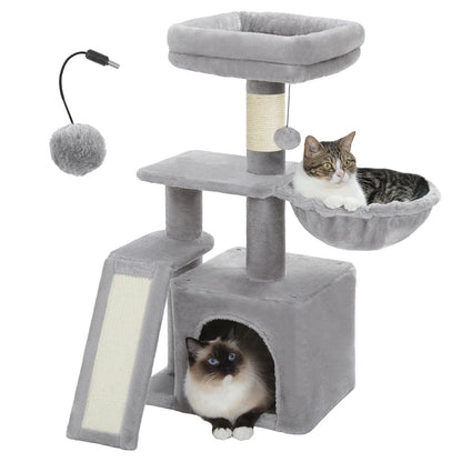 Árvore para gatos torre para gatos internos 2 estilos árvore de atividades para gatos com postes para arranhar gatos rede grande e poleiro superior removível cinza