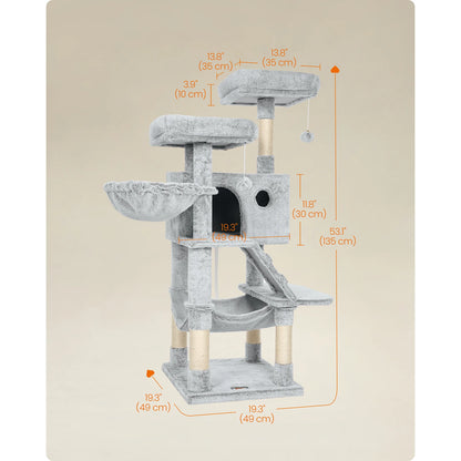 Feandrea Cat Tree, Cat Tower for Large Cats, Ultra-Soft, White-Grey
