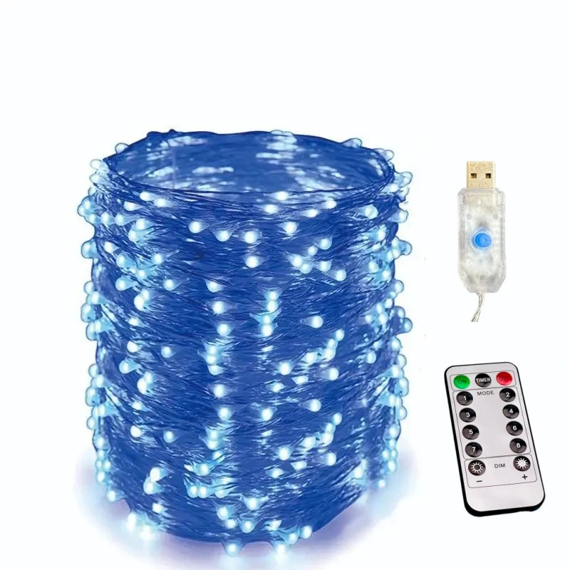 Usb led string luz 5m/10m/20m/30m 8 modo luzes de controle remoto guirlandas de fadas casamento natal decoração do feriado lâmpadas ano novo