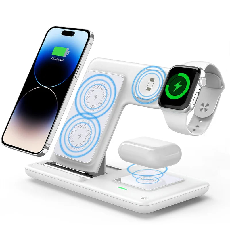 Estação de carregamento sem fio dobrável 3 em 1 30W para iPhone 16 15 14 13 12 Pro Max iWatch Ultra Airpods Pro Carregador rápido Dock