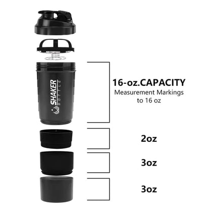 Protein Shaker Bottle Leak Proof Bottle for Protein Mixes 3 Layer Twist Off Shaker Cup Sports Shaker Bottle for Protein Powder
