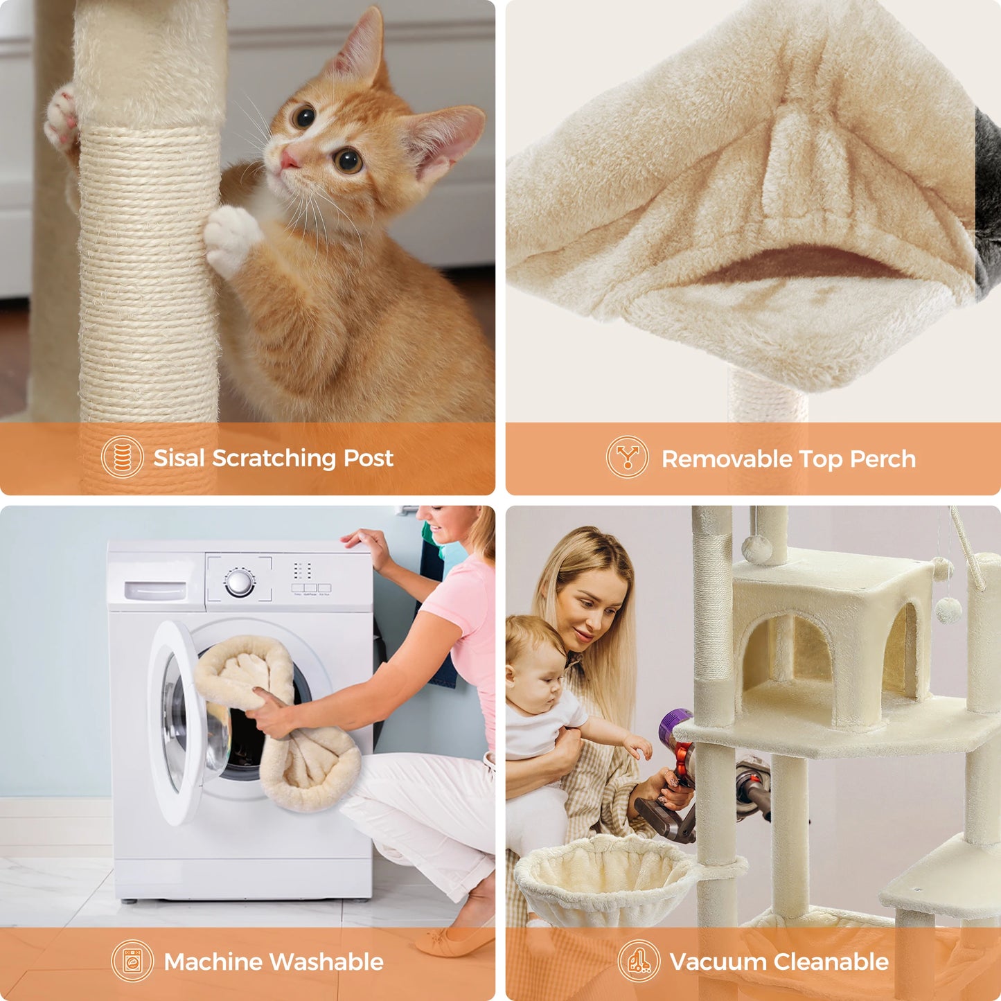 Árvore de gato de vários níveis com postes de arranhões, condomínio de gato, rede grande, torre de gato grande moderna para gatos internos, acessórios para gatos