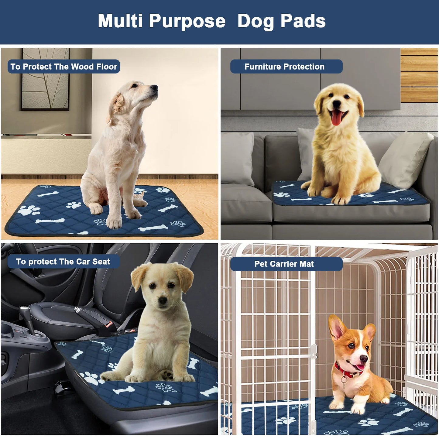 2pcs/4pcs Blue Print Washable Dog Urine Pad, Absorbent And Leakproof Puppy Urine Pad, Reusable Pet Training Pad, Waterproof