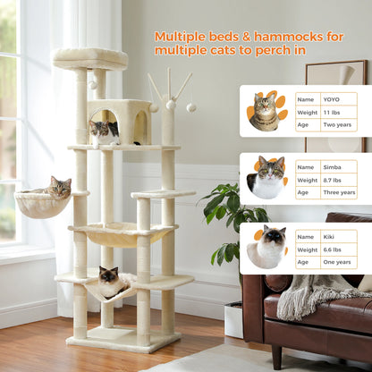 Árvore de gato de vários níveis com postes de arranhões, condomínio de gato, rede grande, torre de gato grande moderna para gatos internos, acessórios para gatos