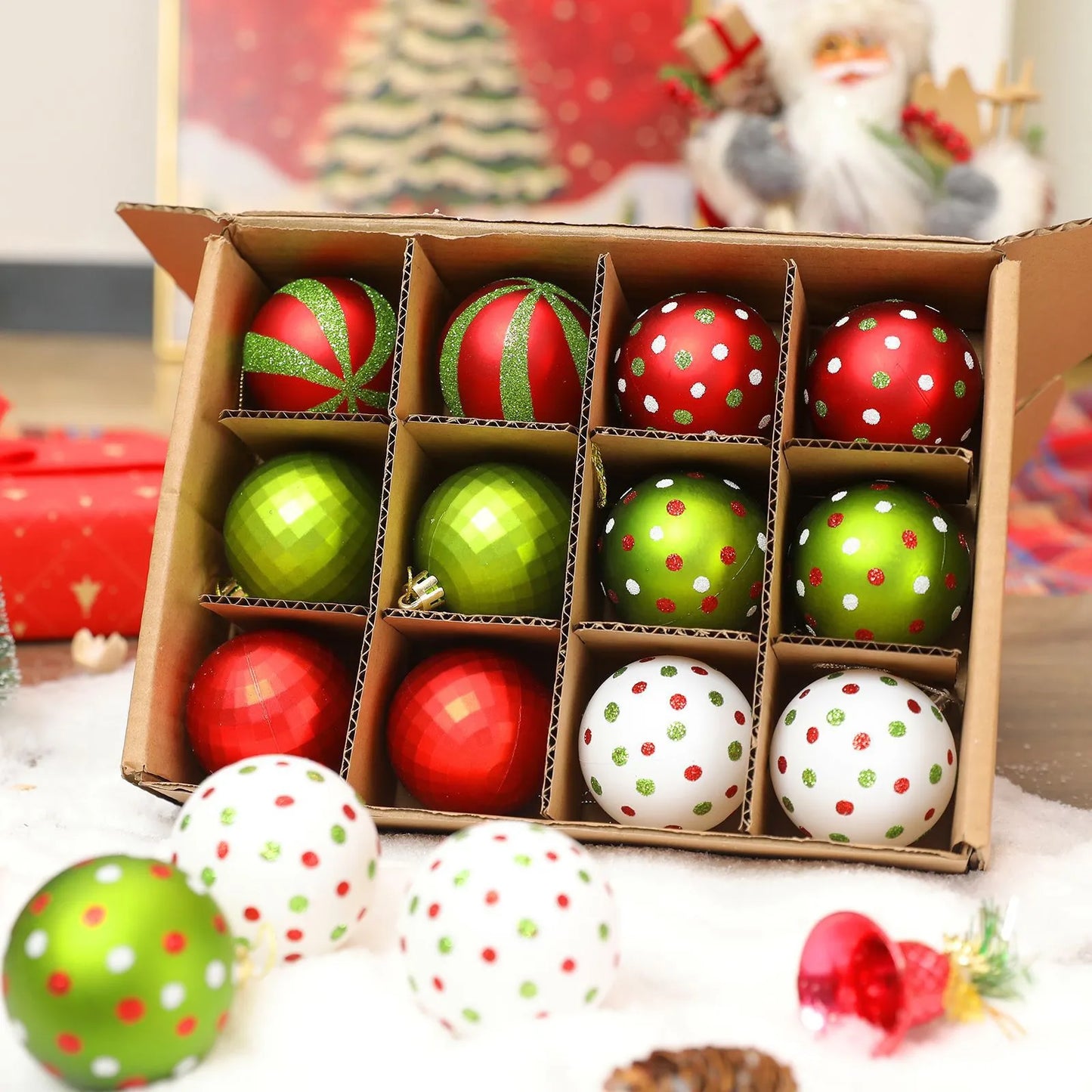 Christmas Ornaments 12Pcs Red Green Christmas Decoration Christmas Balls Xmas Tree Decor Festive Ornaments Holiday Decor