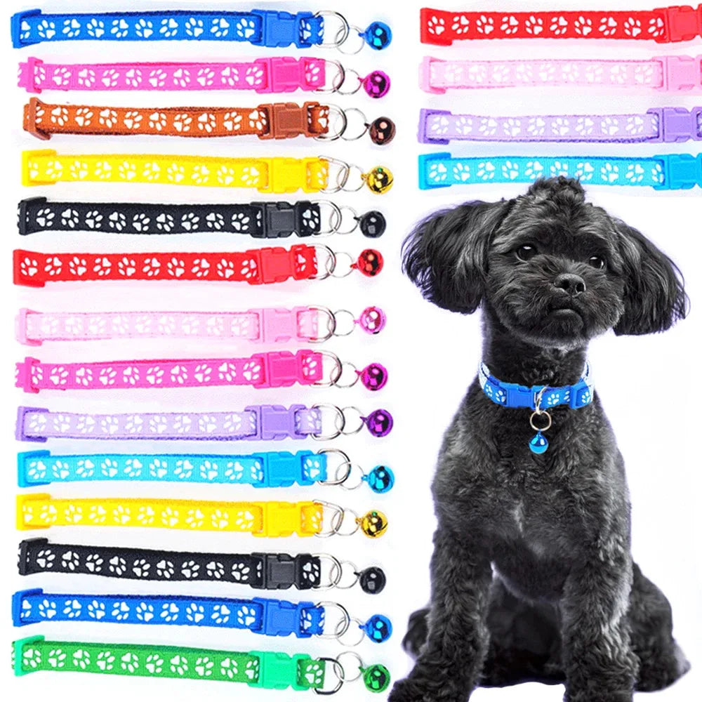 1/6/18pcs Pet Collar With Bell, Cartoon Footprints, Colorful Dog And Cat Collar, Adjustable Bell Ring Necklace, Pet Accessories