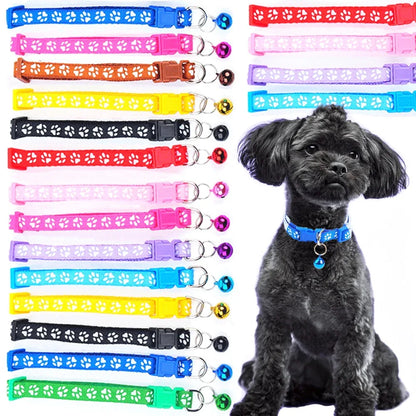 1/6/18pcs Pet Collar With Bell, Cartoon Footprints, Colorful Dog And Cat Collar, Adjustable Bell Ring Necklace, Pet Accessories