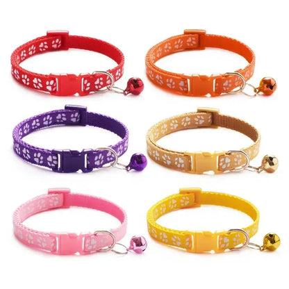 1/6/18pcs Pet Collar With Bell, Cartoon Footprints, Colorful Dog And Cat Collar, Adjustable Bell Ring Necklace, Pet Accessories