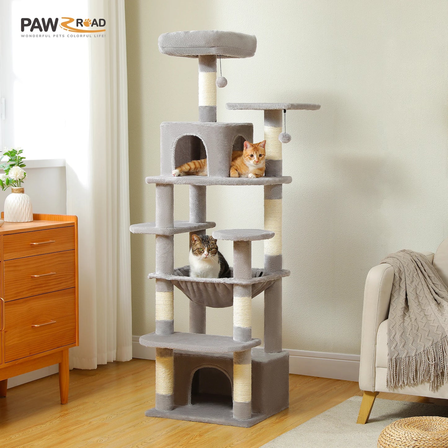 Árvore alta para gatos com postes para arranhar, redes espaçosas, condomínios grandes, torre grande para gatos internos, acessórios de brinquedos para gatos