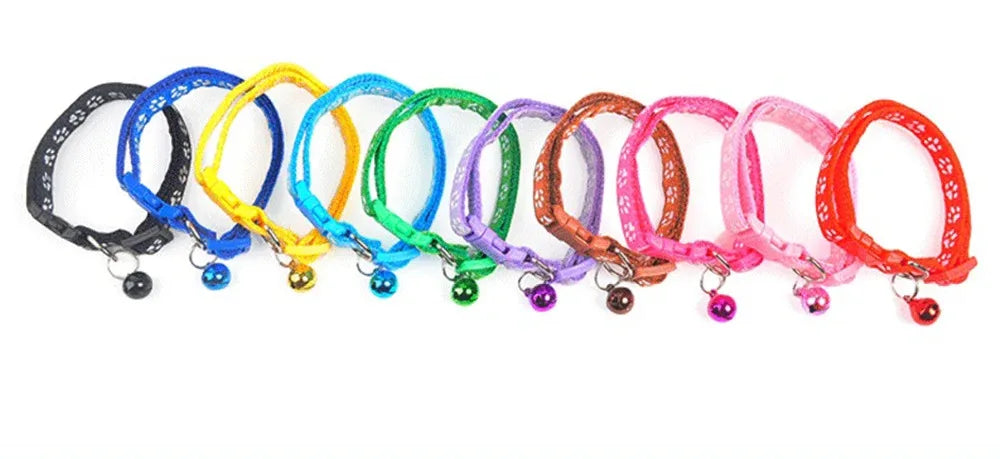 1/6/18pcs Pet Collar With Bell, Cartoon Footprints, Colorful Dog And Cat Collar, Adjustable Bell Ring Necklace, Pet Accessories