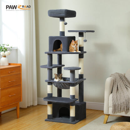 Árvore alta para gatos com postes para arranhar, redes espaçosas, condomínios grandes, torre grande para gatos internos, acessórios de brinquedos para gatos