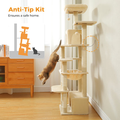 Árvore alta para gatos com postes para arranhar, redes espaçosas, condomínios grandes, torre grande para gatos internos, acessórios de brinquedos para gatos