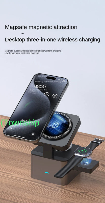 Wireless Charger 15W Multifunctional Automatic Magnetic 3-in-1 Mobile Phone Watch Vertical Wireless Fast Charger