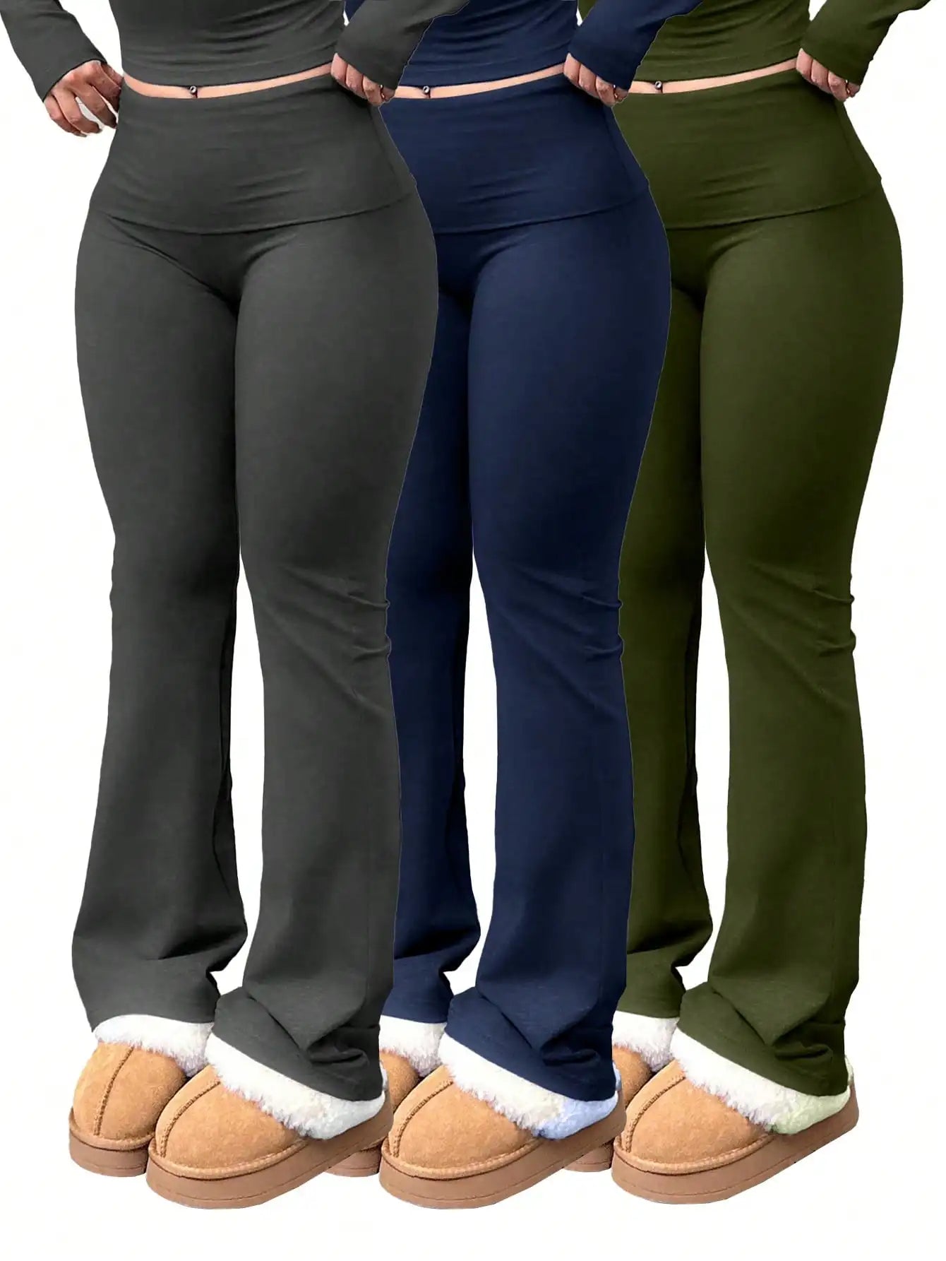 Calças largas de cintura alta femininas 3 pares/set calças de yoga casuais femininas de tamanho grande cintura elástica calças largas de fitness