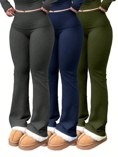 Calças largas de cintura alta femininas 3 pares/set calças de yoga casuais femininas de tamanho grande cintura elástica calças largas de fitness
