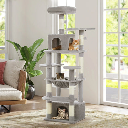 Árvore alta para gatos com postes para arranhar, redes espaçosas, condomínios grandes, torre grande para gatos internos, acessórios de brinquedos para gatos