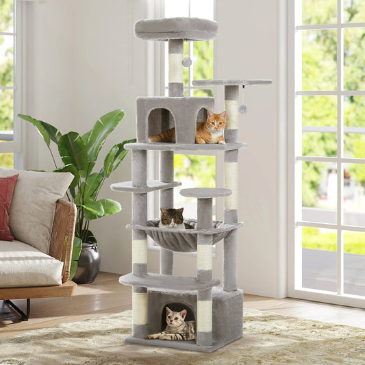 Árvore alta para gatos com postes para arranhar, redes espaçosas, condomínios grandes, torre grande para gatos internos, acessórios de brinquedos para gatos