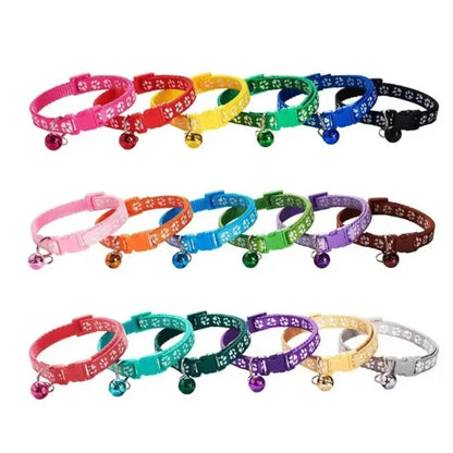 1/6/18pcs Pet Collar With Bell, Cartoon Footprints, Colorful Dog And Cat Collar, Adjustable Bell Ring Necklace, Pet Accessories