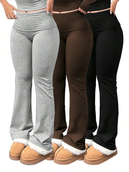 Calças largas de cintura alta femininas 3 pares/set calças de yoga casuais femininas de tamanho grande cintura elástica calças largas de fitness