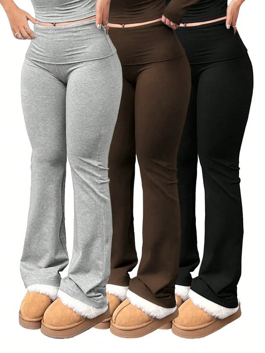 Calças largas de cintura alta femininas 3 pares/set calças de yoga casuais femininas de tamanho grande cintura elástica calças largas de fitness