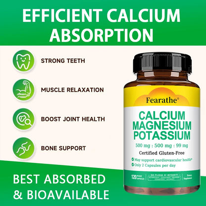 Calcium 500mg + Magnesium 500mg + Potassium 250mg Supplement,Support Bone,Heart,Sleep and Muscle Health,120 Capsules
