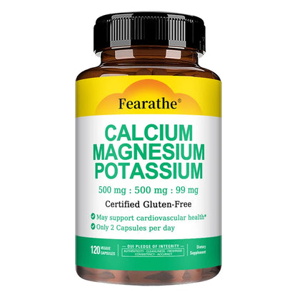 Calcium 500mg + Magnesium 500mg + Potassium 250mg Supplement,Support Bone,Heart,Sleep and Muscle Health,120 Capsules