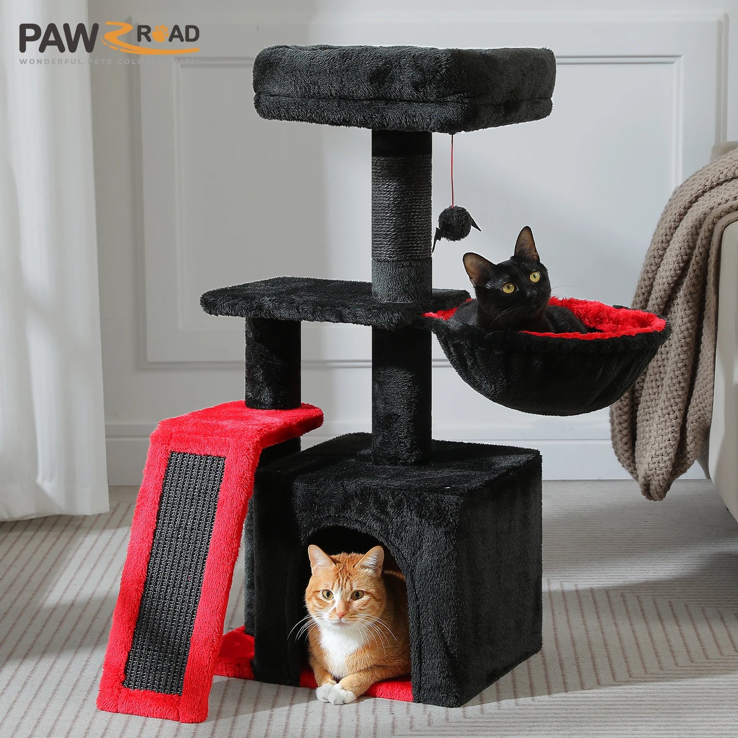 Árvore para gatos torre para gatos internos 2 estilos árvore de atividades para gatos com postes para arranhar gatos rede grande e poleiro superior removível cinza