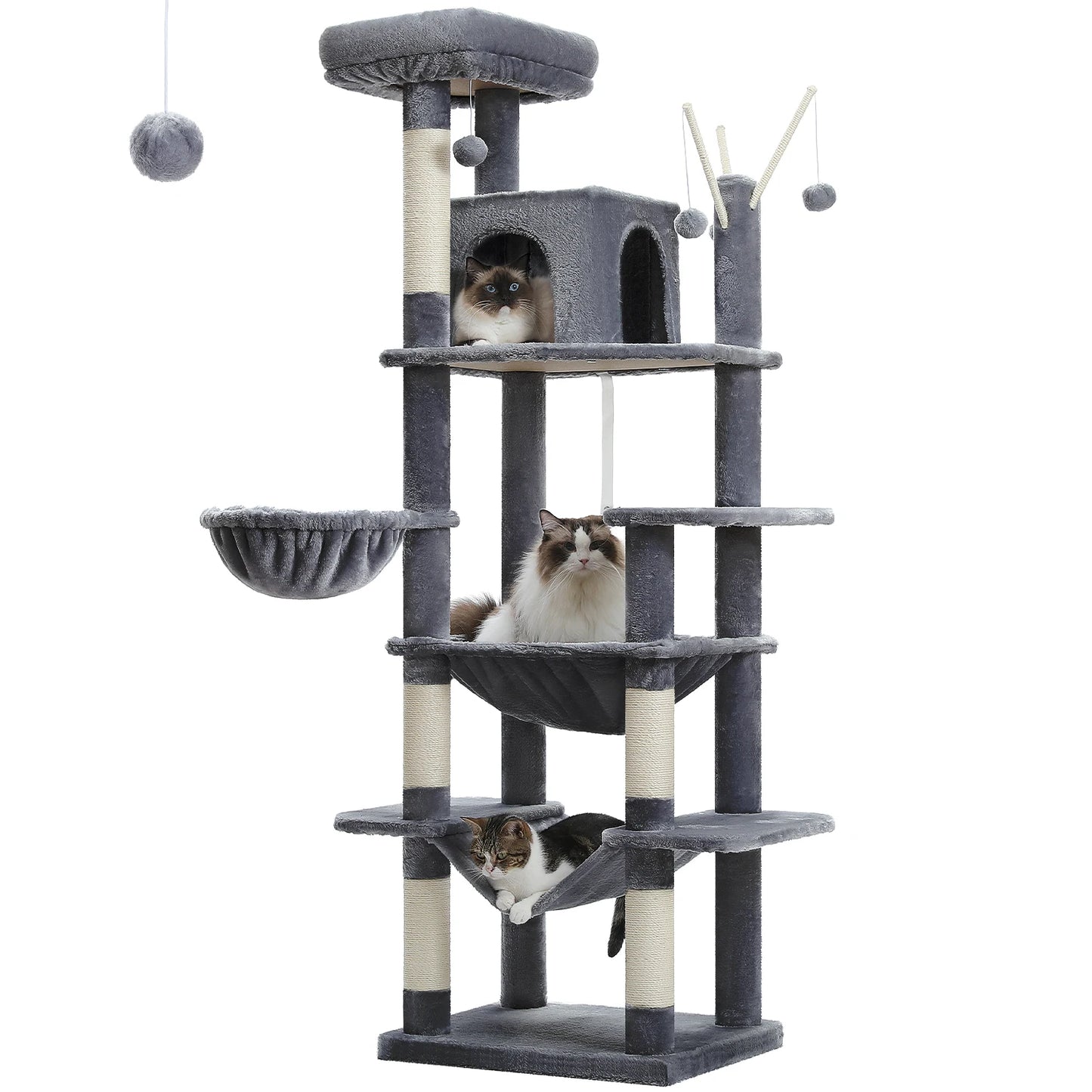 Árvore de gato de vários níveis com postes de arranhões, condomínio de gato, rede grande, torre de gato grande moderna para gatos internos, acessórios para gatos