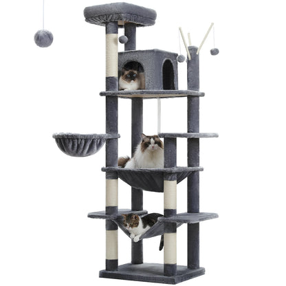 Árvore de gato de vários níveis com postes de arranhões, condomínio de gato, rede grande, torre de gato grande moderna para gatos internos, acessórios para gatos