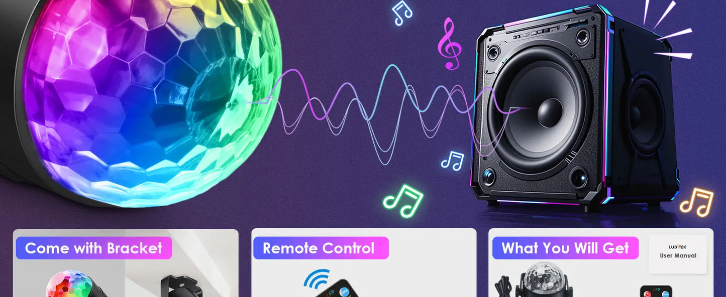 Luz de bola de discoteca led ativada por som rgb com controle remoto rotativa lâmpada de palco dj para casa carro festa clube decoração de natal