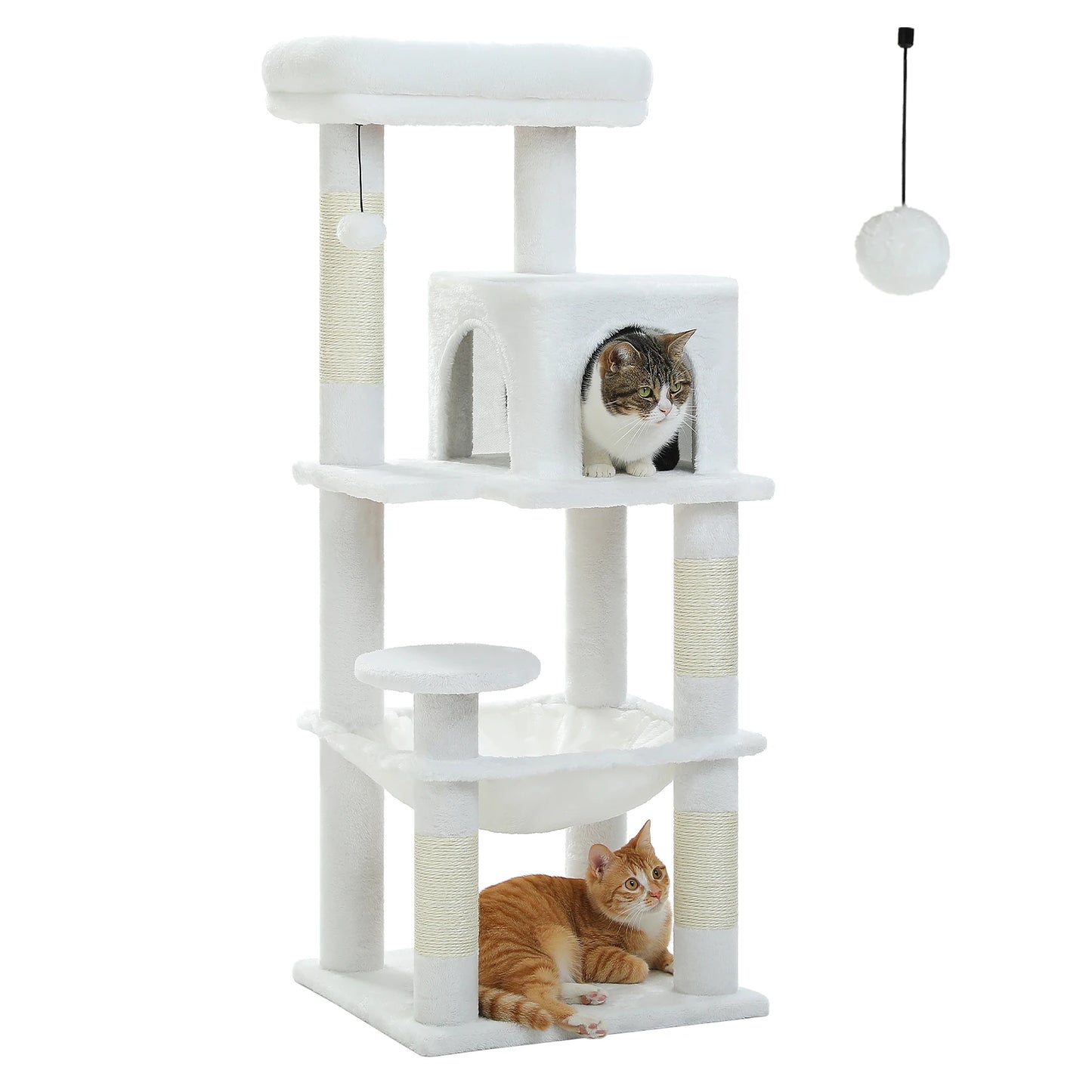Árvore de gato para gatos internos, torre de gato de 5 níveis para gatos grandes com estrutura de metal grande rede condomínio de gato com poleiro superior grande