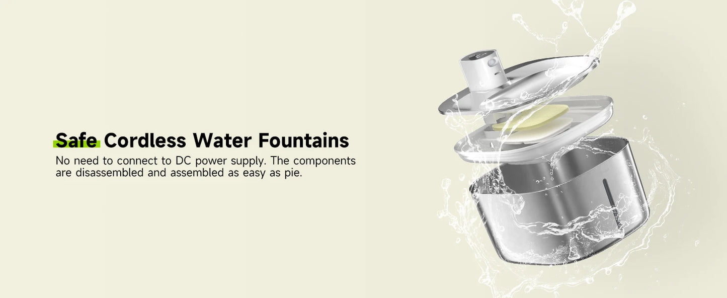 Wireless Cat Water Fountain Stainless Steel 135floz/4L Battery Operated Automatic Cordless Cat Water Dispenser Pet Fountain