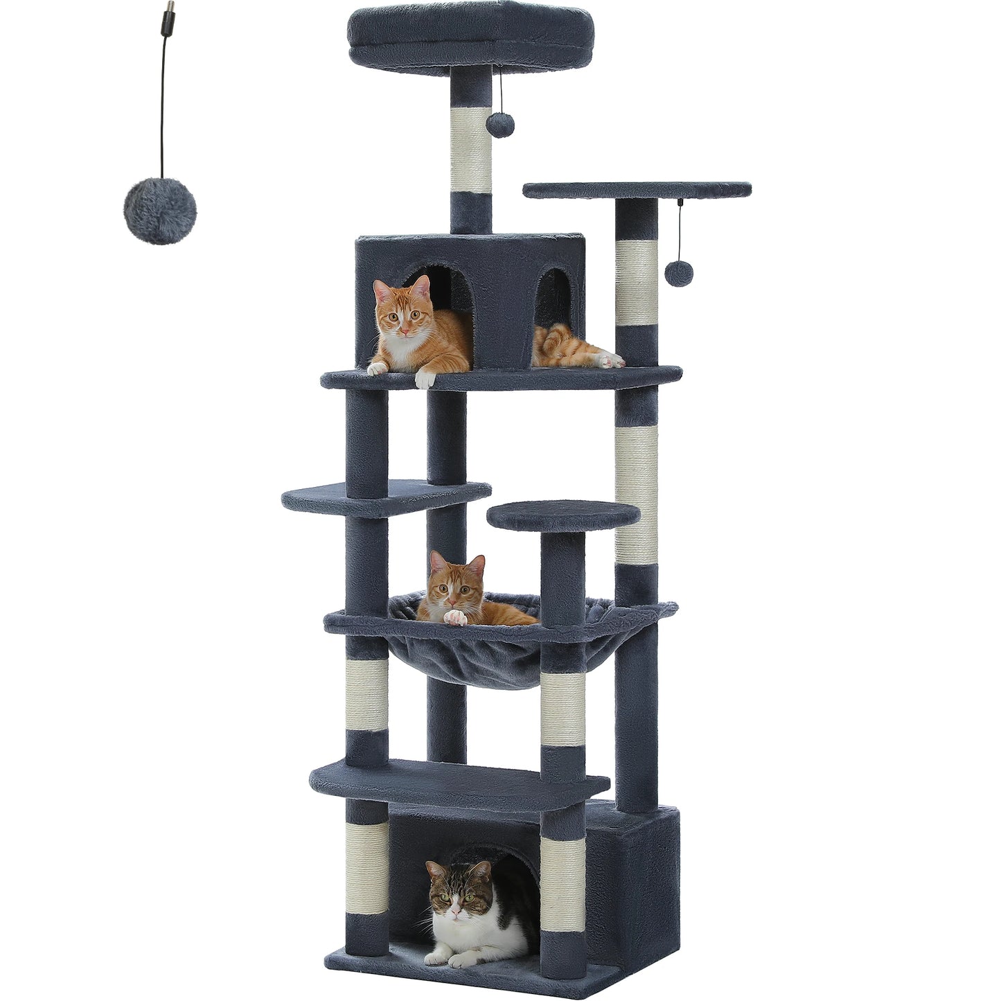 Árvore alta para gatos com postes para arranhar, redes espaçosas, condomínios grandes, torre grande para gatos internos, acessórios de brinquedos para gatos