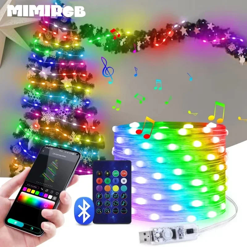 Tira de luz usb inteligente rgb string bluetooth sonho cor luz 5v natal festa aniversário guirlanda decoração luzes fadas para casa